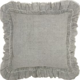24" Pillow With Ruffled Edges (Color: Light Gray)