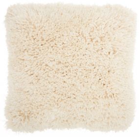 Fluffy Shag Accent Throw Pillow (Color: Cream)