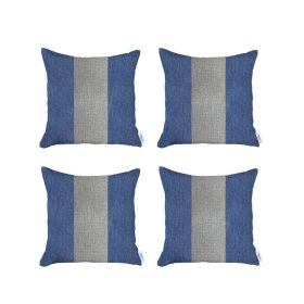 Set Of 4 Center Pillow Covers (Color: Blue/White)