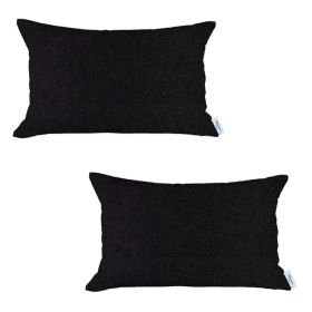 Set Of 2 Solid Lumbar Pillow Covers (Color: Black)