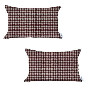 Set Of 2 Houndstooth Lumbar Pillow Covers (Color: Red)