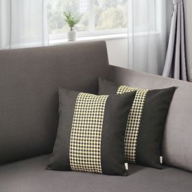 Set of Two 18" Houndstooth Fabric Throw Pillow Covers (Color: Black/White/Yellow)