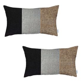 Set Of 2 Lumbar Pillow Covers (Color: Brown)