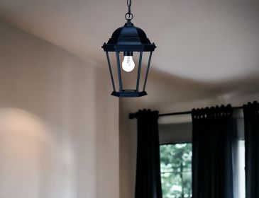 Lantern Beveled Metal Dimmable Chandelier With Clear Shades (Color: Black)