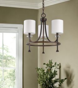 Candle Style Three Light Metal Dimmable Chandelier With White Shades (Color: Bronze)