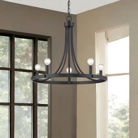 Candle Style Five Light Metal Dimmable Chandelier (Color: Black)