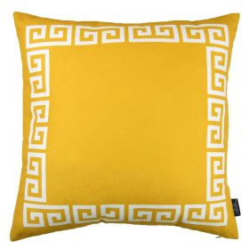 Greek Key Bordered Throw Pillow (Color: Yellow/White)