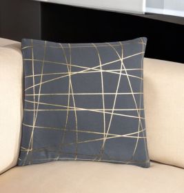 20" Abstract Linework Cotton Throw Pillow (Color: Gray/Gold)