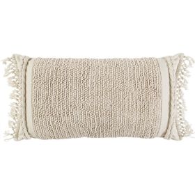Braided Stripe Macrame Fringe Lumbar Pillow (Color: Ivory)