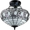 Tiffany Style Two Light Glass Dimmable Semi Flush Ceiling Light
