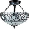 Tiffany Style Two Light Glass Dimmable Semi Flush Ceiling Light