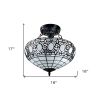 Tiffany Style Two Light Glass Dimmable Semi Flush Ceiling Light