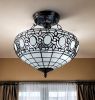 Tiffany Style Two Light Glass Dimmable Semi Flush Ceiling Light