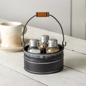 Round Bucket Salt Pepper and Toothpick Caddy (Color: Black)