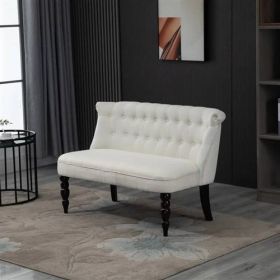 Scandinavian 2 Seater Button Tufted Loveseat Wooden Legs (Color: Cream White)