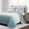 Aqua Blue and Grey Lightweight Polyester Fabric 3 Piece Quilt Set