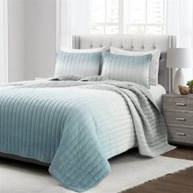 Aqua Blue and Grey Lightweight Polyester Fabric 3 Piece Quilt Set (size: King)