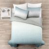 Aqua Blue and Grey Lightweight Polyester Fabric 3 Piece Quilt Set