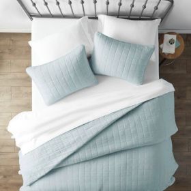 Microfiber Farmhouse Coverlet Bedspread Set (Color: Light Blue, size: King/Cal King (3 Piece))