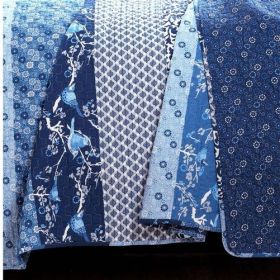 Boho Floral Birds Reversible Lightweight Quilt Set (Color: Navy White, size: Full/Queen)