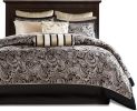12 Piece Cotton Polyester Comforter Set Black Gold Paisley