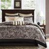 12 Piece Cotton Polyester Comforter Set Black Gold Paisley