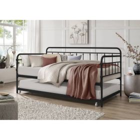 Rounded Iron Daybed with Roll Out Trundle Bed Frame (Color: Black)