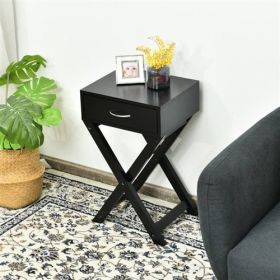 X-Shape 1 Drawer Nightstand End Side Table Storage (Color: Black)