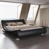 Modern Upholstered Platform Bed Frame with Sleigh Curved Headboard