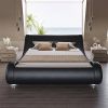 Modern Upholstered Platform Bed Frame with Sleigh Curved Headboard