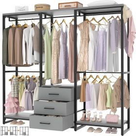 Heavy Duty Freestanding Garment Rack Closet Wardrobe with 3 Drawers (Color: Black Grey)