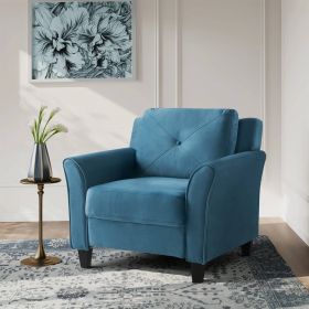 Microfiber Upholstered Armchair Flared Arm Chair with Tufted Back Cushion (Color: Blue)