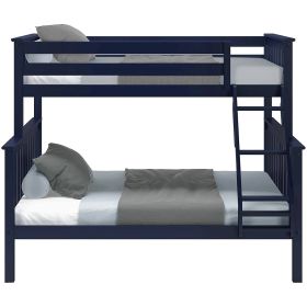 Twin over Full size Solid Wood Bunk Bed (Color: Dark Navy Blue)