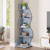 Modern Whimsical 5 Shelf Corner Bookcase Stand Wood Finish