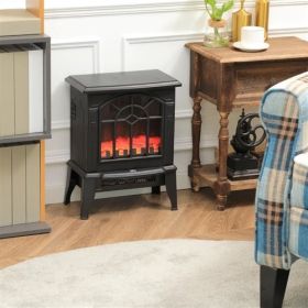 Electric Fireplace Heater with Realistic Log Flame LED (Color: Black)