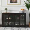 Wood Buffet Kitchen Dining Sideboard Storage Cabinet w/ Glass Sliding Door
