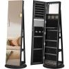 Wood Jewelry Cabinet Armoire Organizer Freestanding Rotating Mirror