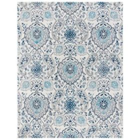 Coastal Blue Grey Damask Indoor Area Rug (size: 5' X 7')