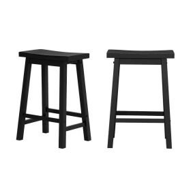 Set of 2 Farmhouse Counter Height Saddle Barstool Wood Finish (Color: Charcoal Black)