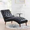 Leather Upholstered Armless Chaise Lounge Chair with Lumbar Pillow