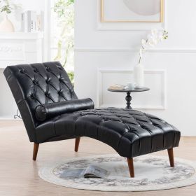 Leather Upholstered Armless Chaise Lounge Chair with Lumbar Pillow (Color: Black Faux)