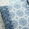Lightweight 3 Piece Reversible Botanical Blue Damask Quilt Set