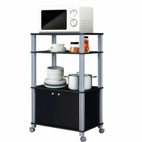 Modern 3-Shelf Kitchen Baker’s Rack Cart on Wheels Wood Finish (Color: Black)