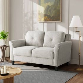 Modern Upholstered Loveseat Sofa Microfiber with Button Tufted Cushions (Color: Cream)