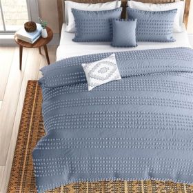 5-Piece 100-Percent Cotton Clip Dot Boho Comforter Set (Color: Denim Blue, size: King)