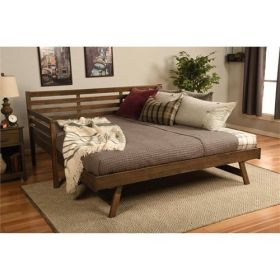 Solid Wood Daybed Frame with Twin Pop-Up Trundle Bed (Color: Walnut Finish)