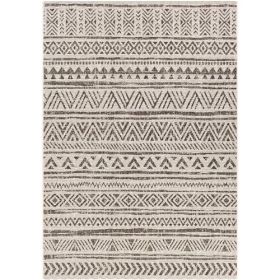 Chevron Coastal Boho Style Indoor Outdoor Area Rug (Color: Black Off-White, size: 5 Ft. X 8 Ft.)