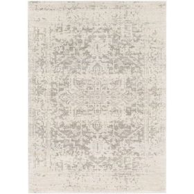 Distressed Oriental Area Rug in Light Grey / Beige (size: 5' X 7')