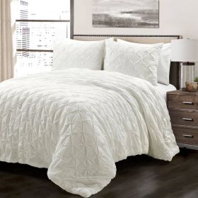 Soft Pleated Cotton 3 Piece Comforter Set (Color: White, size: King)