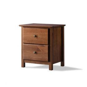 Farmhouse Solid Pine Wood 2 Drawer Nightstand (Color: Walnut)
